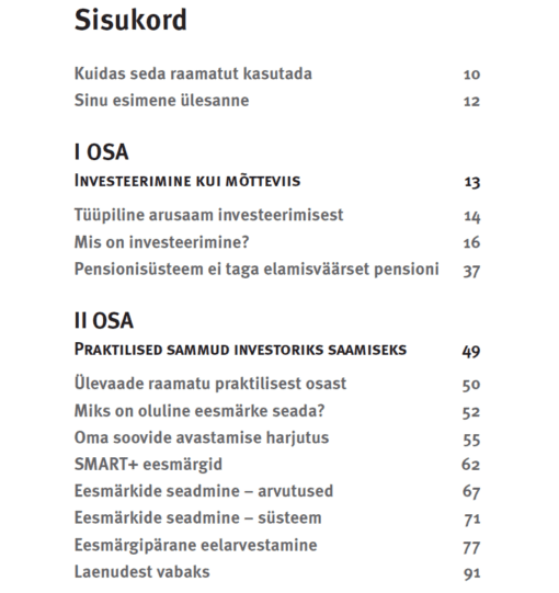 Alustava investori käsiraamatu sisukord I